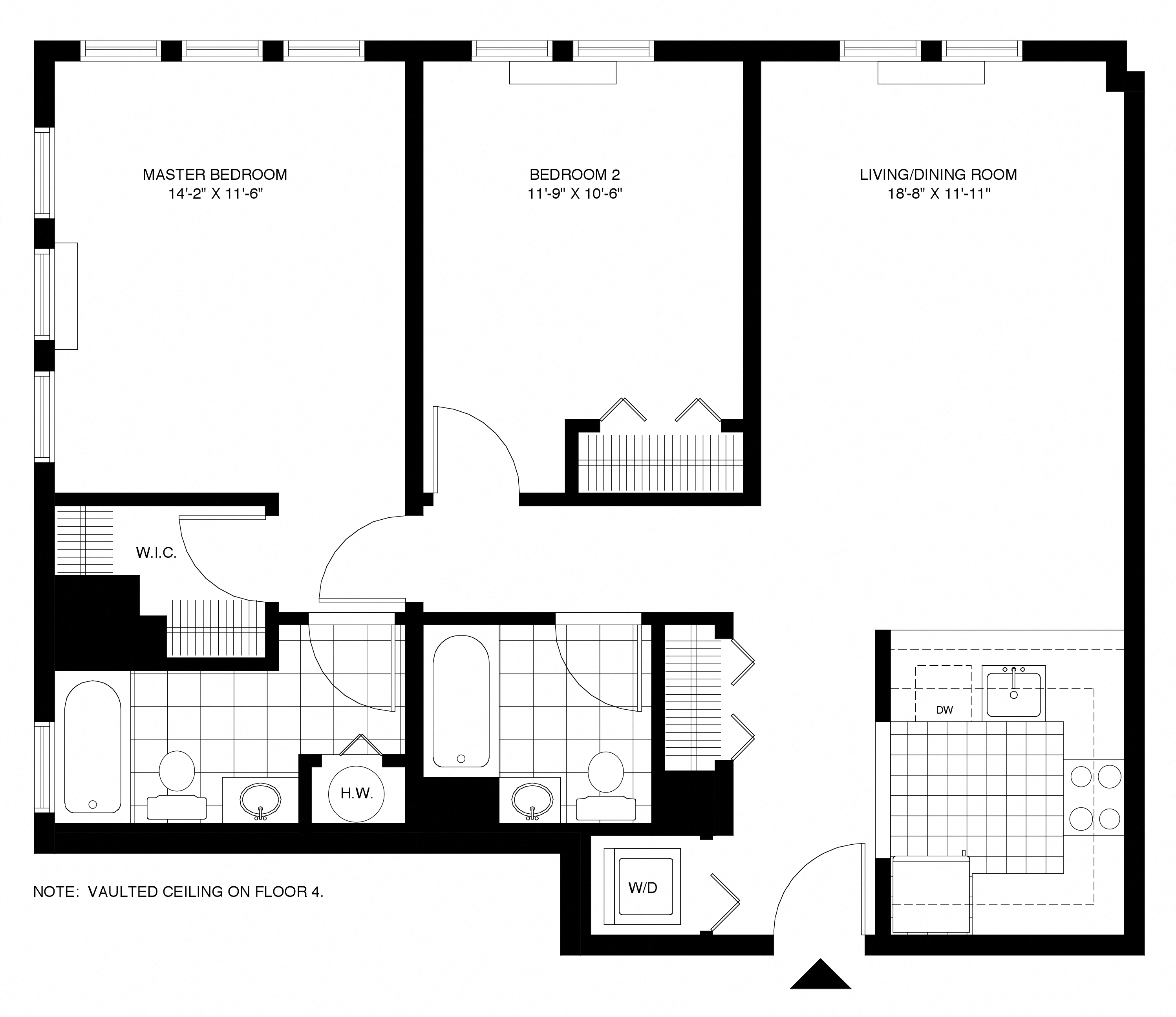 Floor plan for 2 beds, 2 baths, 1092 sqft